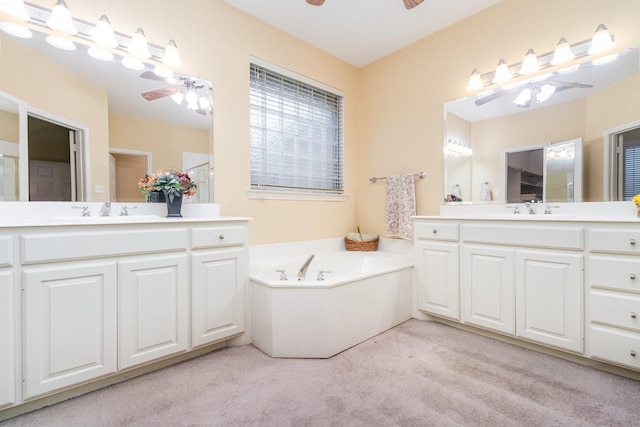 842 Turquoise Pt, Rockwall, TX 75032 - bathroom with a ceiling fan, carpet flooring, a garden tub, and two vanities