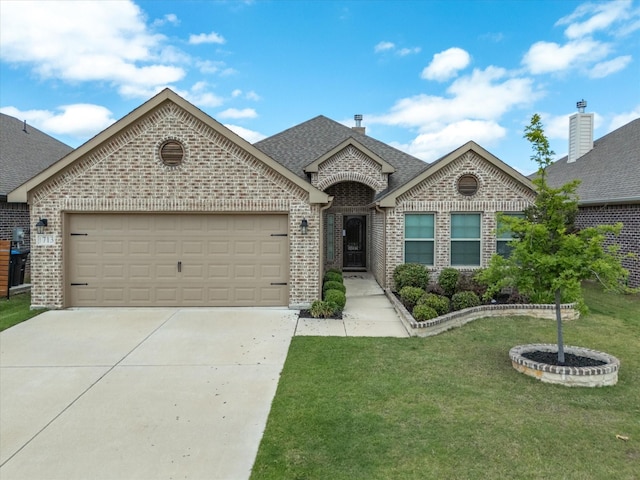 1713 Victoria Dr, Fort Worth, TX 76131 - french provincial home featuring brick siding, driveway, a garage, and a front lawn