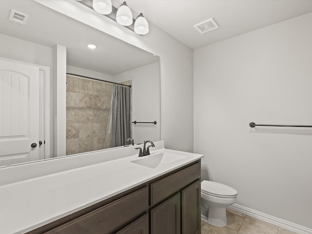 1713 Victoria Dr, Fort Worth, TX 76131 - full bathroom with toilet, baseboards, tile patterned floors, vanity, and curtained shower