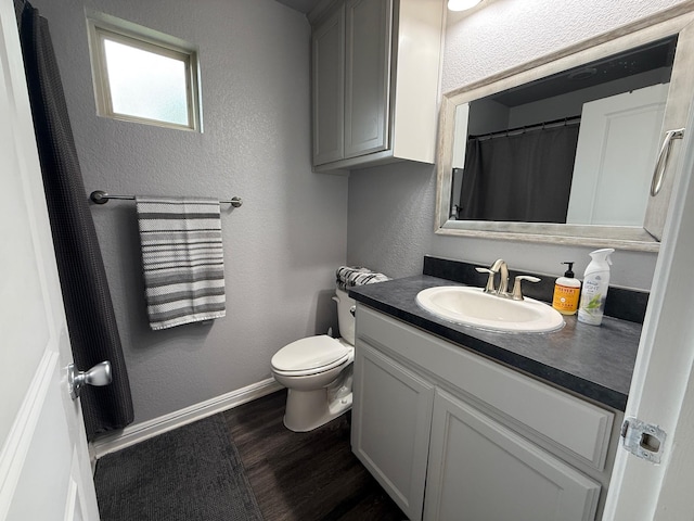 1253 E Ramsey Ave, Fort Worth, TX 76104 - full bath with baseboards, wood finished floors, a textured wall, toilet, and vanity