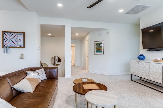 7333 Valencia Grove Ct, Fort Worth, TX 76132 - living area featuring attic access, light colored carpet, recessed lighting, and baseboards