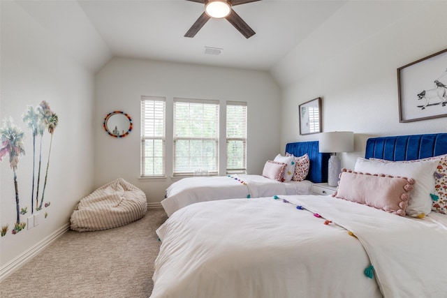 7333 Valencia Grove Ct, Fort Worth, TX 76132 - carpeted bedroom featuring vaulted ceiling, baseboards, and ceiling fan