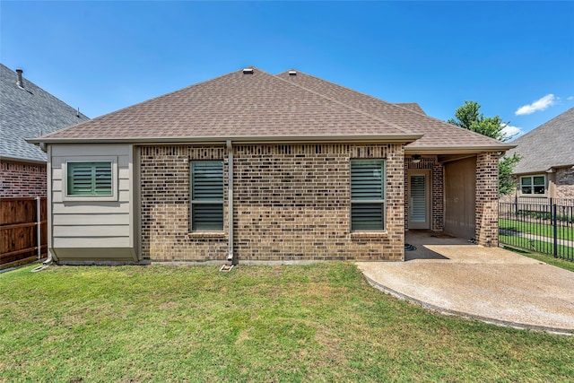 175 Calla Dr, Flower Mound, TX 75028 - back of house with a shingled roof, a patio, and brick siding