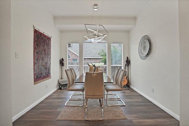 10108 Morning Glory Ln, Frisco, TX 75035 - dining room featuring crown molding, baseboards, a chandelier, and dark wood-style flooring