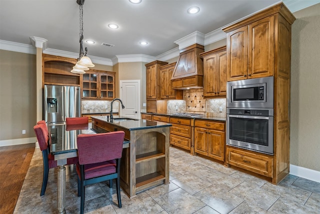 5524 Hollytree, Tyler, TX 75703 - kitchen with appliances with stainless steel finishes, open shelves, a sink, dark countertops, and baseboards