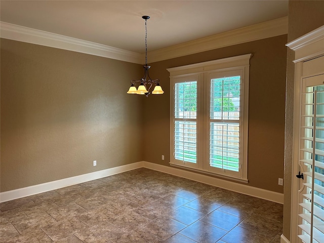 5524 Hollytree, Tyler, TX 75703 - spare room featuring healthy amount of natural light, crown molding, a chandelier, and baseboards