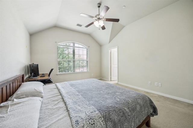 6552 Federal Hall St, Plano, TX 75023 - bedroom with vaulted ceiling, light carpet, a ceiling fan, and baseboards