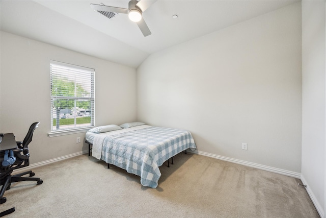 6552 Federal Hall St, Plano, TX 75023 - carpeted bedroom with a desk, baseboards, lofted ceiling, and ceiling fan