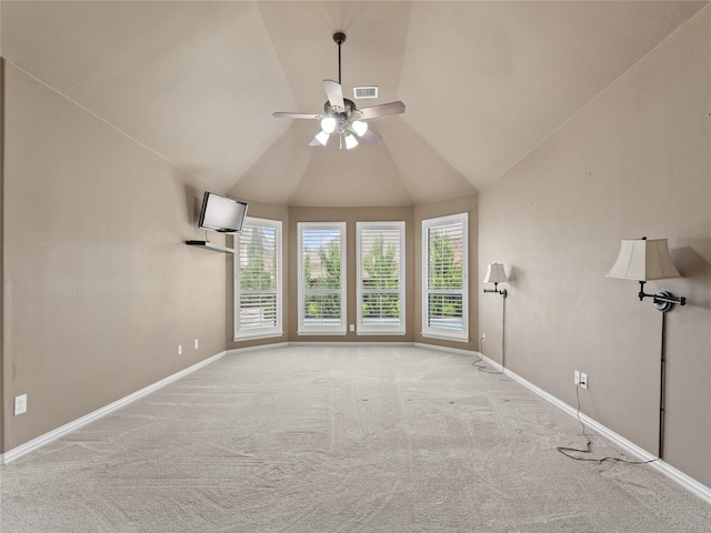 1413 Prairie Dr, Carrollton, TX 75007 - carpeted empty room featuring ceiling fan, baseboards, and vaulted ceiling
