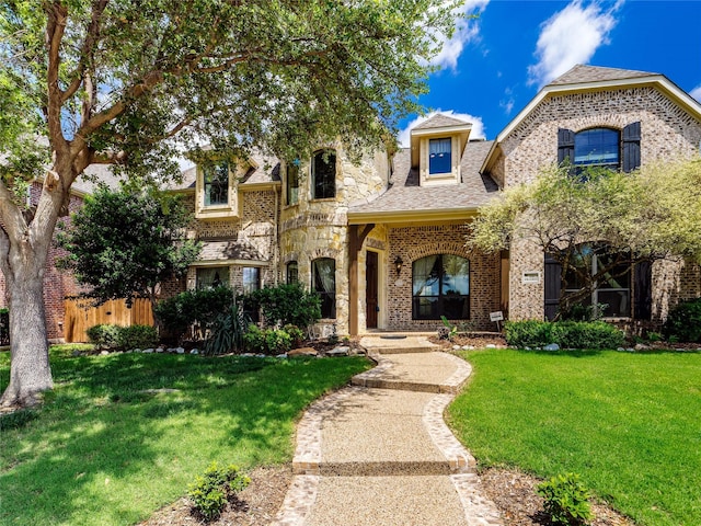 1413 Prairie Dr, Carrollton, TX 75007 - french country home with brick siding and a shingled roof