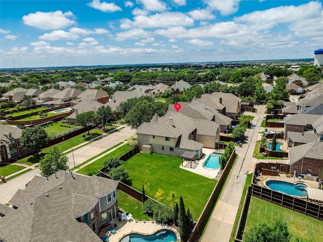 1413 Prairie Dr, Carrollton, TX 75007 - aerial perspective of suburban area with a pool area