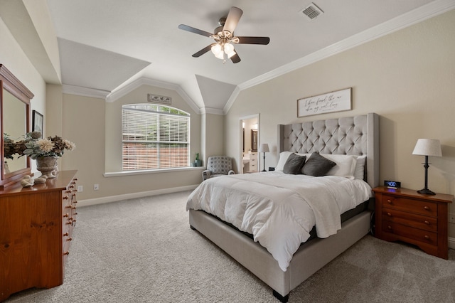 1820 Lacey Oak Ln, Keller, TX 76248 - carpeted bedroom featuring baseboards, ornamental molding, a ceiling fan, and lofted ceiling
