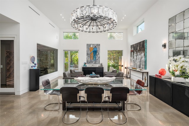 community lobby with a high ceiling