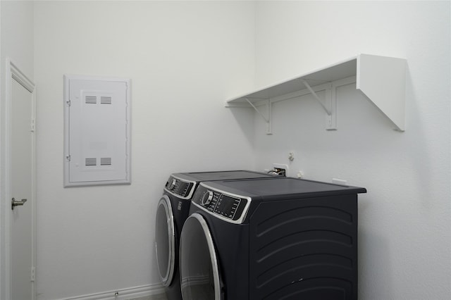 laundry room featuring separate washer and dryer and electric panel