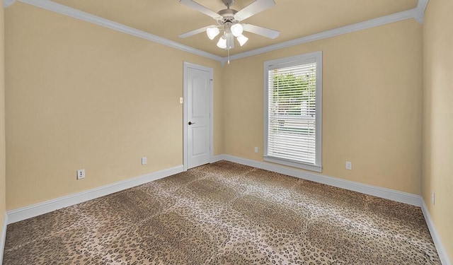 1105 Charing Cross Dr, Waco, TX 76712 - carpeted spare room with ornamental molding, baseboards, and ceiling fan