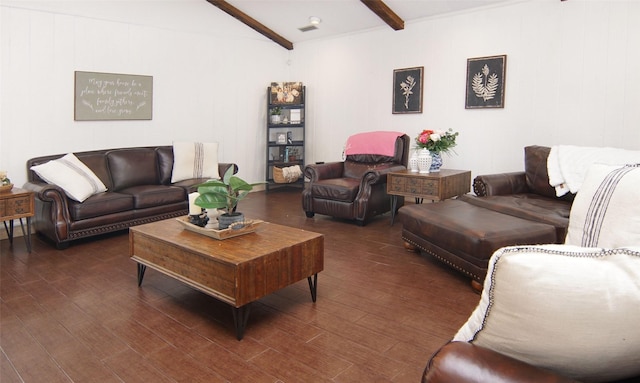 1022 Kintner Dr, Graham, TX 76450 - living room featuring beamed ceiling and dark wood finished floors