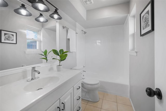 full bathroom featuring tile patterned flooring, toilet, vanity, and shower / bathtub combination