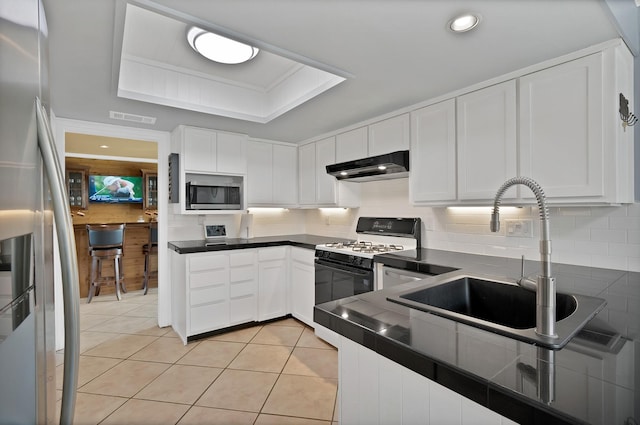 1503 Hindsdale Dr, Richardson, TX 75081 - kitchen with appliances with stainless steel finishes, under cabinet range hood, white cabinetry, and tasteful backsplash