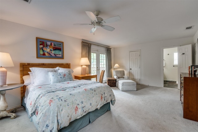 bedroom featuring multiple windows, carpet, a ceiling fan, and baseboards