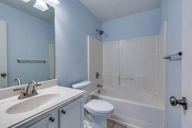 full bathroom with toilet, tile patterned floors, vanity, and tub / shower combination