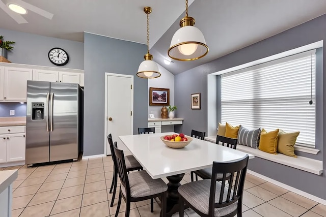 8505 Cactus Flower Dr, Fort Worth, TX 76131 - dining area with healthy amount of natural light, vaulted ceiling, light tile patterned floors, and ceiling fan