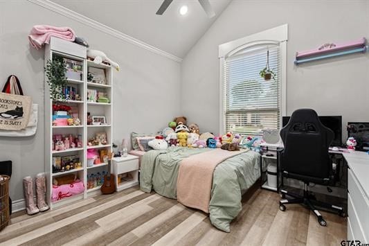 2230 Rana Park, Flint, TX 75762 - bedroom featuring wood finished floors, lofted ceiling, ornamental molding, ceiling fan, and recessed lighting