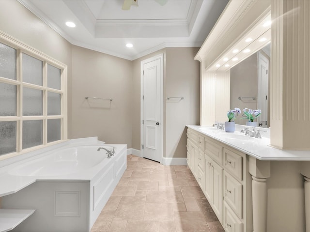 901 Saint James Dr, Fairview, TX 75069 - full bath featuring crown molding, a garden tub, recessed lighting, double vanity, and baseboards