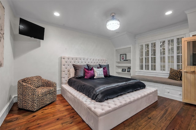 417 Windwood Ct, Mckinney, TX 75071 - bedroom with ornamental molding, dark wood finished floors, baseboards, and recessed lighting