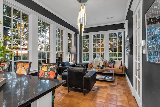 417 Windwood Ct, Mckinney, TX 75071 - sunroom with french doors, crown molding, and tile patterned flooring