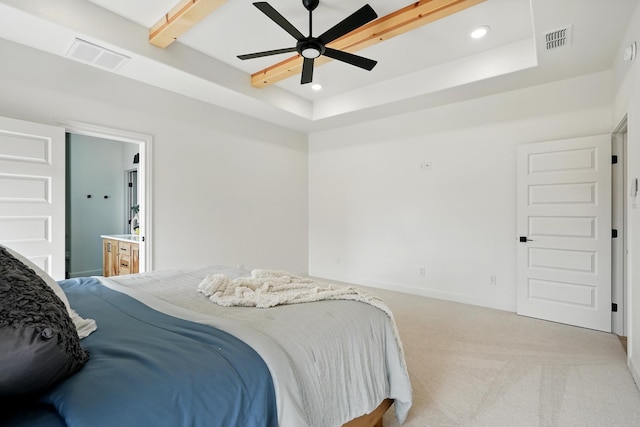 120 Crosswind Trl, Ovalo, TX 79541 - bedroom with carpet flooring, recessed lighting, baseboards, a tray ceiling, and a ceiling fan