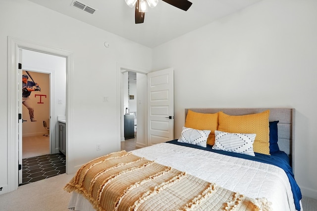 120 Crosswind Trl, Ovalo, TX 79541 - carpeted bedroom featuring ceiling fan and ensuite bath