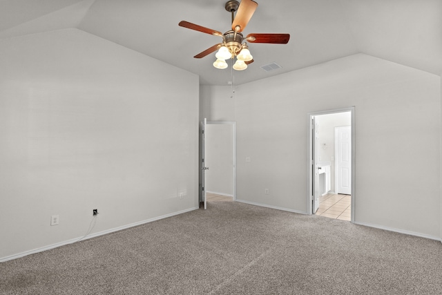 1060 Knightsbridge Dr, Frisco, TX 75036 - empty room with lofted ceiling, light carpet, a ceiling fan, and baseboards