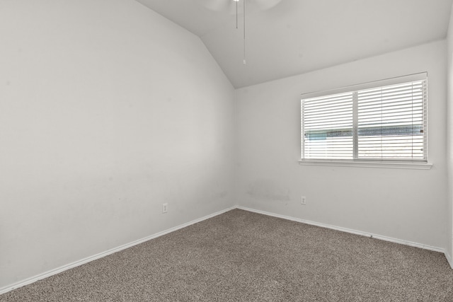 1060 Knightsbridge Dr, Frisco, TX 75036 - unfurnished room featuring carpet floors, vaulted ceiling, ceiling fan, and baseboards