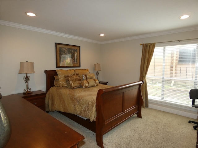 10534 Stone Canyon Rd Unit 111, Dallas, TX 75230 - bedroom featuring multiple windows, crown molding, light carpet, and recessed lighting