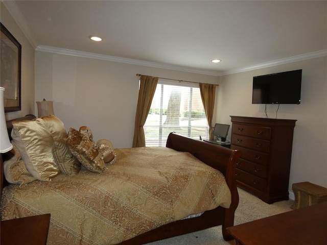 10534 Stone Canyon Rd Unit 111, Dallas, TX 75230 - bedroom featuring carpet floors, crown molding, and recessed lighting