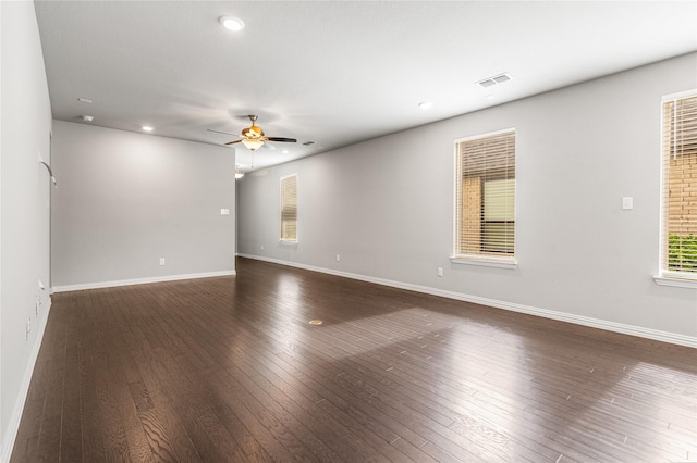 2545 Stella Ln, Northlake, TX 76247 - unfurnished room with ceiling fan, baseboards, dark wood-type flooring, and recessed lighting