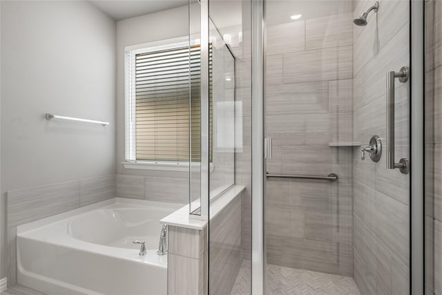 2545 Stella Ln, Northlake, TX 76247 - bathroom featuring a garden tub, a shower stall, and healthy amount of natural light