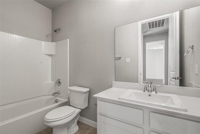 2545 Stella Ln, Northlake, TX 76247 - bathroom with toilet, shower / washtub combination, vanity, tile patterned floors, and baseboards