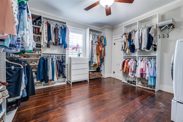 5206 Victor St, Dallas, TX 75214 - spacious closet with ceiling fan, wood finished floors, and washer / clothes dryer