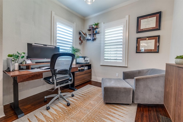 5206 Victor St, Dallas, TX 75214 - office featuring wood finished floors, crown molding, and baseboards