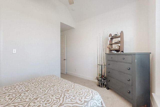 1033 Falls Rush Way, Royse City, TX 75189 - bedroom featuring light colored carpet, vaulted ceiling, and a ceiling fan