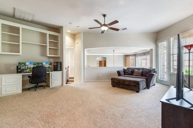 2048 Remington Ln, Frisco, TX 75033 - living room with carpet, ceiling fan, and recessed lighting