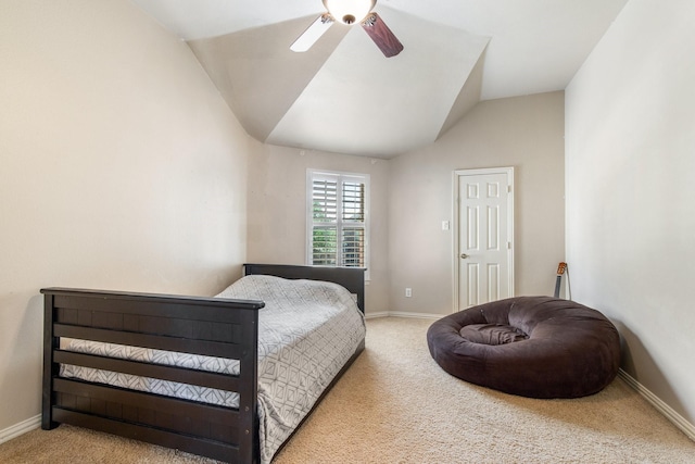 2048 Remington Ln, Frisco, TX 75033 - carpeted bedroom featuring lofted ceiling, baseboards, and a ceiling fan