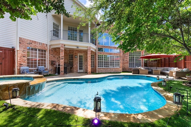 2048 Remington Ln, Frisco, TX 75033 - view of pool with an outdoor living space, a patio area, a pool with connected hot tub, and fence