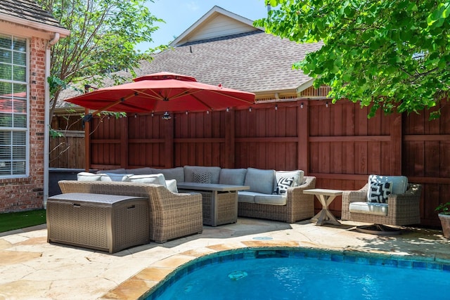 2048 Remington Ln, Frisco, TX 75033 - view of pool with a fenced backyard, an outdoor living space, and a patio area