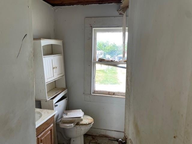 half bath with plenty of natural light, vanity, and toilet