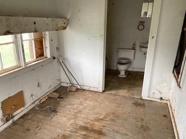 bathroom with toilet and wood-type flooring