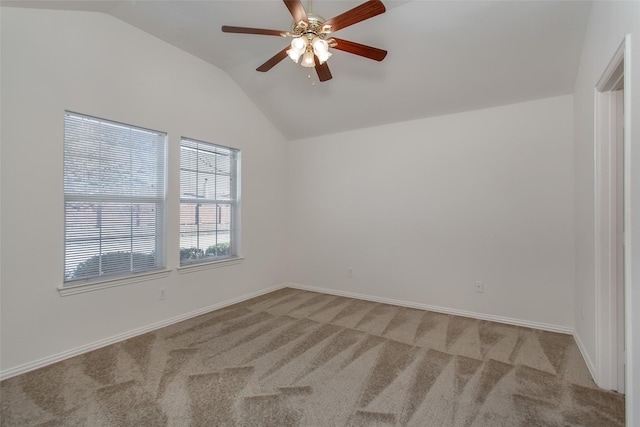 1727 Preston On The Lake Blvd, Little Elm, TX 75068 - empty room with light carpet, vaulted ceiling, ceiling fan, and baseboards