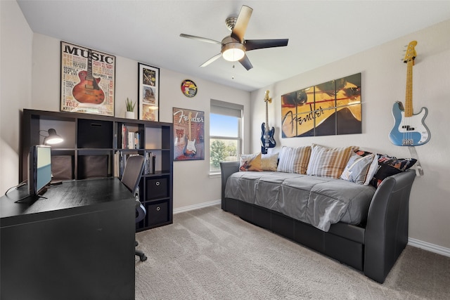 216 Shadow Creek Ln, Hickory Creek, TX 75065 - carpeted bedroom with baseboards, an office area, and a ceiling fan