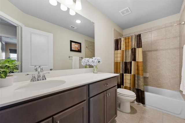 216 Shadow Creek Ln, Hickory Creek, TX 75065 - bathroom with toilet, tile patterned flooring, vanity, and shower / bath combo with shower curtain